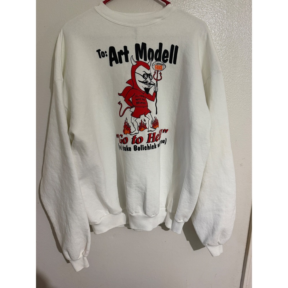 Vintage Hanes Art Modell Go To Hell Cleveland Browns Sweatshirt 90s White XXL